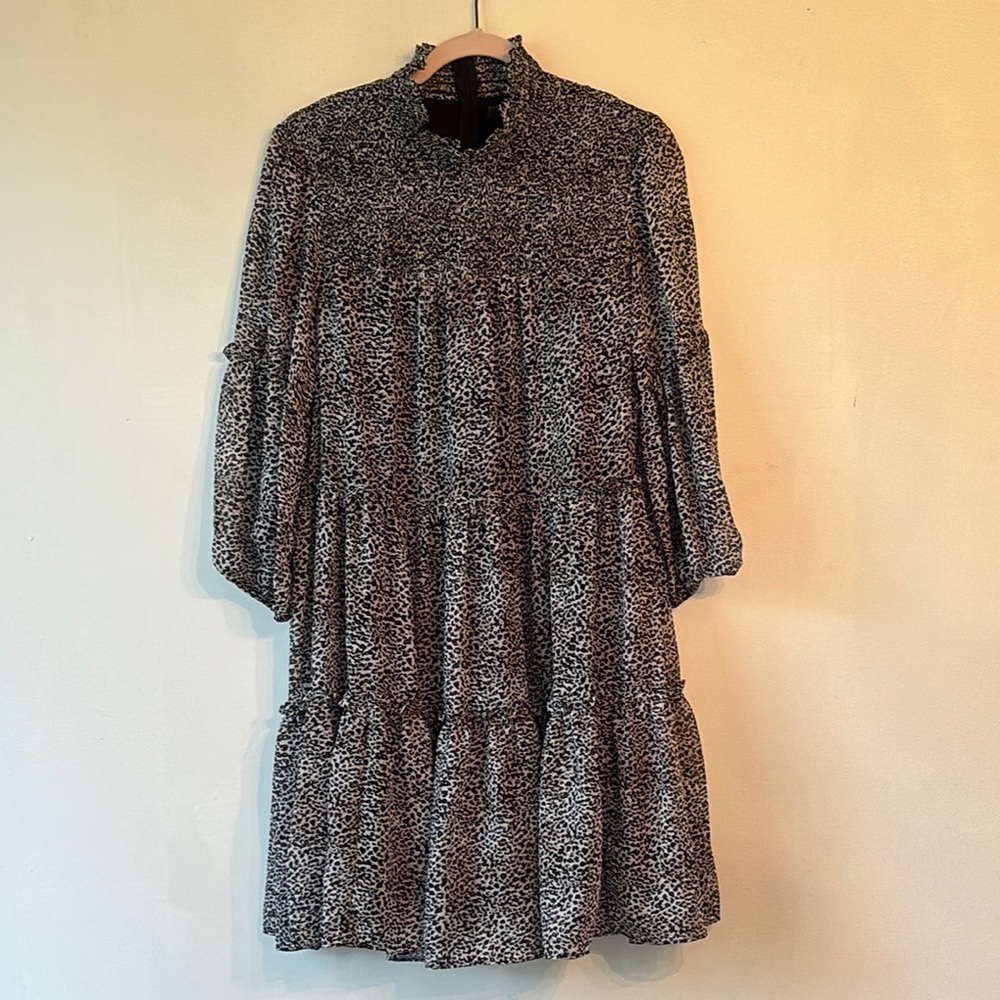 Tiered lantern sleeve smocked top babydoll dress
